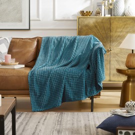 KASYLAN Super Soft Flannel Fleece Throw Blanket Grid Jacquard Decorative Warm Cozy Blanket for Sofa, Couch, Bed, Camping, Travel, Suitable for All Seasons(Dark Teal, 127x152cm)
