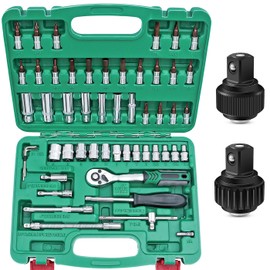 NewShark 53 Pieces 1/4 inch Drive Socket Ratchet Wrench Set, with Bit Socket Set Metric and Extension Bar for Auto Repairing and Household, with Storage Case,with 72 Tooth Reversible Ratchets