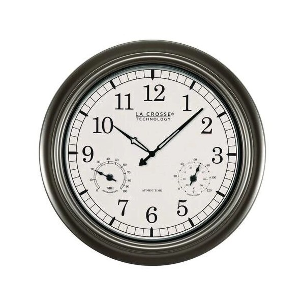La Crosse Clock Co. 18" Pewter Battery Outdoor Atomic Wall