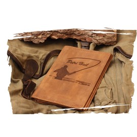 Greenburry Leather ID Card Holder with Petri Heil Motif – Leather Fishing Permit Folder – 16.5 x 12 cm, brown, Vintage