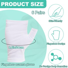 6 Pairs Fingerless Eczema Gloves, Soft White Cotton Gloves for Eczema, Eczema Gloves, Fingerless Cotton Gloves for Dry Hands, Beauty, Hand Spa