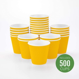 Insulated Paper Coffee Cups - Ripple Wall - Yellow - 8 oz - 500ct Box - MATCHING LIDS SOLD SEPARATELY: RWA0360B, RWA0360W, RWA0328LG, RWA0328GR, RWA0328HP, RWA0283W, RWA0283B
