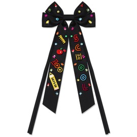 Back to School Hair Bow Clip Pink Tassel Pearl Rhinestone Embellished Hair Bow Cute BACK TO SCHOOL Ribbon Bow Barrette Hair Accessories Teacher's Day Outfit (100 days of school black)