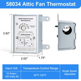 2 Pack Attic Fan Adjustable Thermostat w/Fire Shut Off Fuse for Lomanco F0510B2944, F0510B2497, 58034 Attic Fan Thermostat Control Replacement,Adjustable Temperature Finger Dial Switch