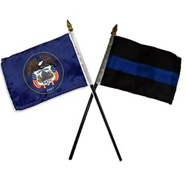 AES State of Utah w/Police Blue Line Flags 4"x6" Desk Set Table Black Base Vivid Color and UV Fade Resistant Canvas Header and Polyester Material