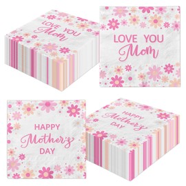 48Pcs Mother's Day Napkins - Happy Mothers Day Party Supplies Pink Mothers Day Daisy Theme Napkins Love You Mom Paper Napkins for Best Mom Ever,Mother's Day Party Decorations