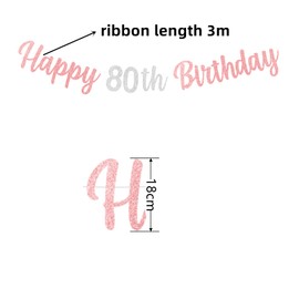 bng-bng 80th Birthday Banner Happy 80th Birthday Bunting Rose Gold Glitter Large Hanging Letter Banner for Women Lady 80 Eighty years old Birthday Anniversary Party Decorations