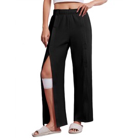 Deyeek Womens Tear Away Pants for Post Hip Surgery Recovery Snap On Pants Breakaway Surgical Zipper Sweatpants with Pockets Black
