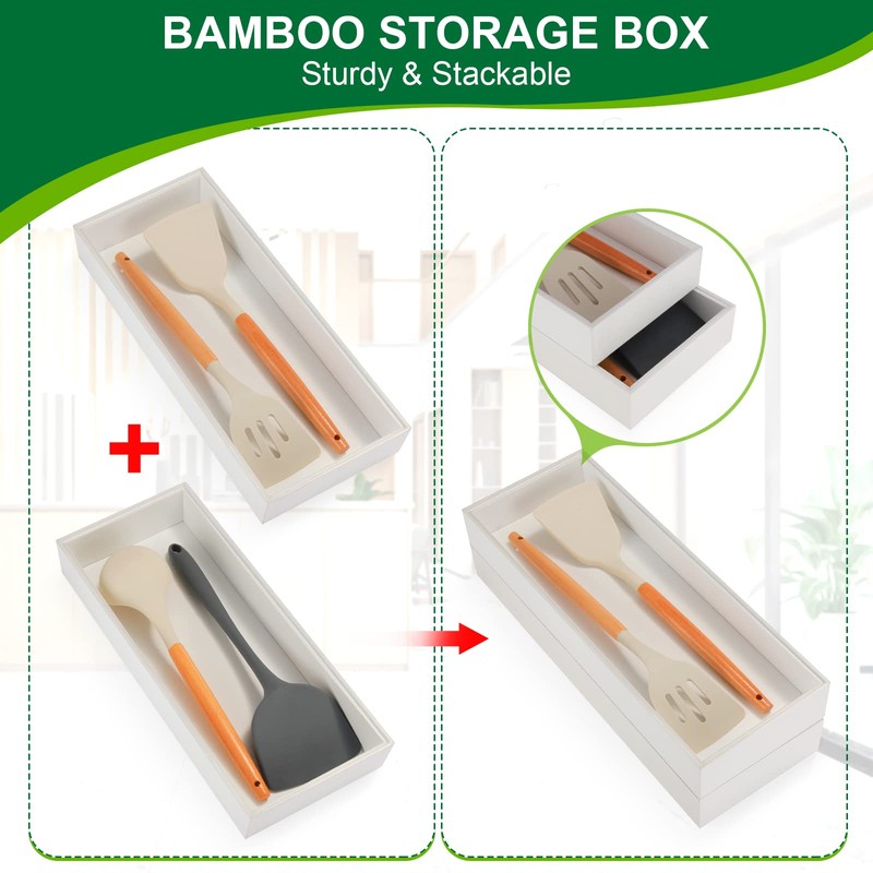 Lixple Kitchen Drawer Organizer - 2 Pack, Stackable Bamboo Drawer