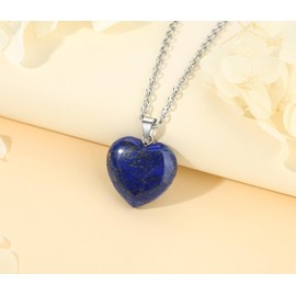 XIANNVXI Heart Necklaces for Women Crystal Heart Pendant Necklaces Lapis Lazuli Necklace Natural Healing Gemstone Pendant with Silver Chain Reiki Jewellery Necklace Gifts