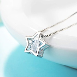 HAISWET Women Girls Star Cubic Zirconia 925 Sterling Silver Pendant Necklace
