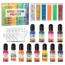 Epoxy Resin Pigment - 12 Colours Liquid Transparent UV Resin Dye, Epoxy Resin Colour with 6 Glitter, Highly Concentrated Epoxy Resin Colorant for Resin Jewelry Making Kit, DIY Crafts - 6 ml