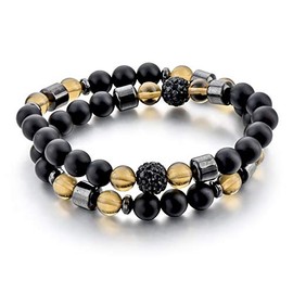 Mystiqs Deluxe Onix Beaded Bracelet & Necklace for Men/Women Ideal for Anti-Stress or Anti-Anxiety