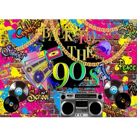 DePhoto 9x6FT 90s Backdrop Hip Hop Graffiti Colorful Brick Wall Vintage Retro Radio for Back to The 93s Themed Party Decoration Portrait Studio Props Background Vinyl