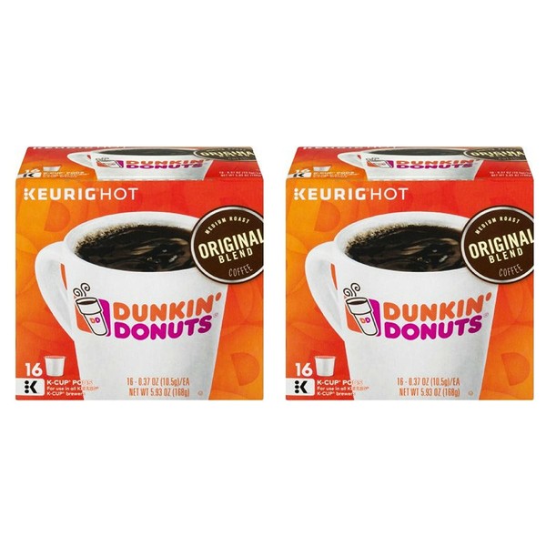 Dunkin' Donuts Original Blend Coffee K-Cup Pods - 16 CT - 2 Pack