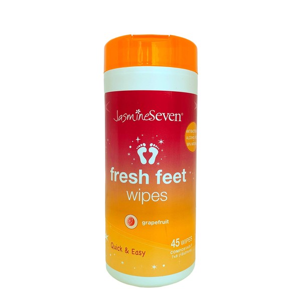 Fresh Feet Wipes -for Kids and Adults - Antibacterial Refreshing Grapefruit Wet Wipes Resealable Canister - 45 foot, hand, body wipes | by Jasmine Seven