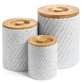 Gennua Kitchen Canisters for Countertop & Pantry, Set of 3 Airtight Food Storage Containers for Flour and Sugar and More, Crafted of Durable White Ceramic with Genuine Bamboo Lids