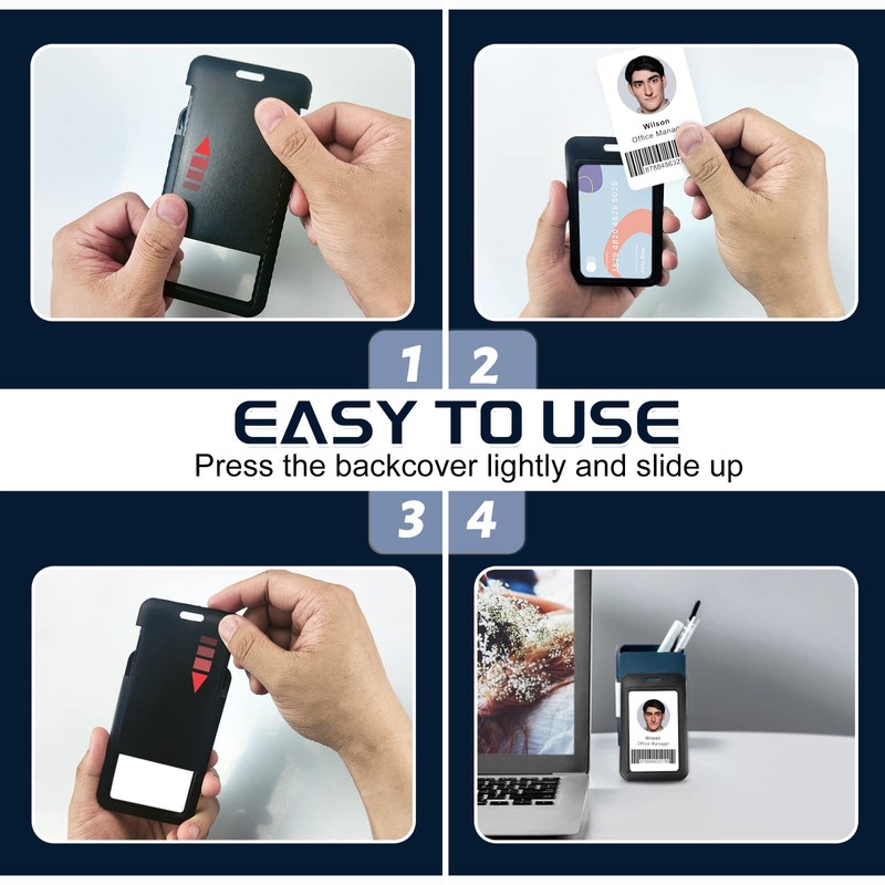 3 Pack Sliding ID Badge Holders Black Plastic Vertical ID