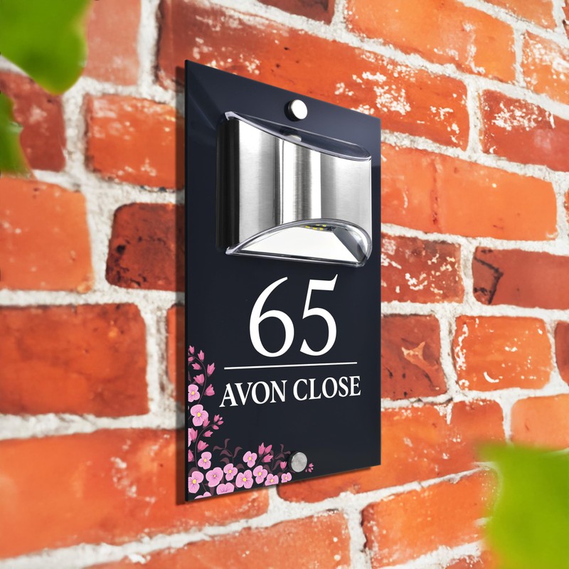 Custom Signs Solar Illuminated Modern Anthracite House Number Sign 24cm