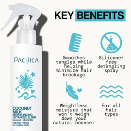 Pacifica Coconut Milk Hair Detangler Spray – Leave-In Conditioning Elixir for Tangle-Free Hair – Instantly Detangles Knots, Adds Shine & Moisture, Prevents Breakage & Frizz – Vegan & Cruelty-Free