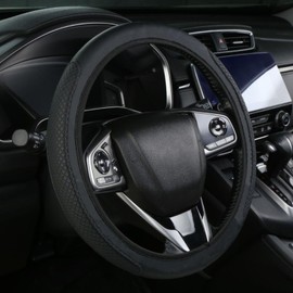 Black steering wheel covers，leather steering wheel cover Soft non-slip Breathable Steering Wheel Cover, Car Interior Cover Universal Size 38cm（15inch）