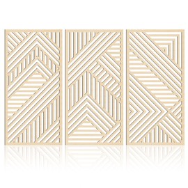 BINCUE Geometry Boho Wood Wall Art 3 Panel with 3D Hollow Craft Art for Kitchen & Bathroom & Living Room & Office Decor Hanging Wall Art Decor