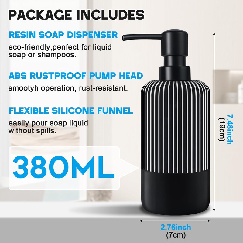Black Soap Dispenser for Kitchen, Modern Plastic Dish & Hand