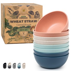 Grow Forward Premium Wheat Straw Cereal Bowls Set of 8 - Unbreakable 27oz Reusable Plastic Bowls - Microwave Safe Bowls for Kitchen, Camping, RV, Dessert, Soup, Salad, Ramen, Eating - Tropical