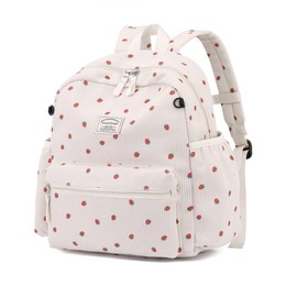 Tanweibago Corduroy Kids Backpack for Boys Girls 2-5 Toddler Backpacks for Primary Elementary Kindergarten (Strawberry Beige, Small (13.7" H Fit A4 Folder))