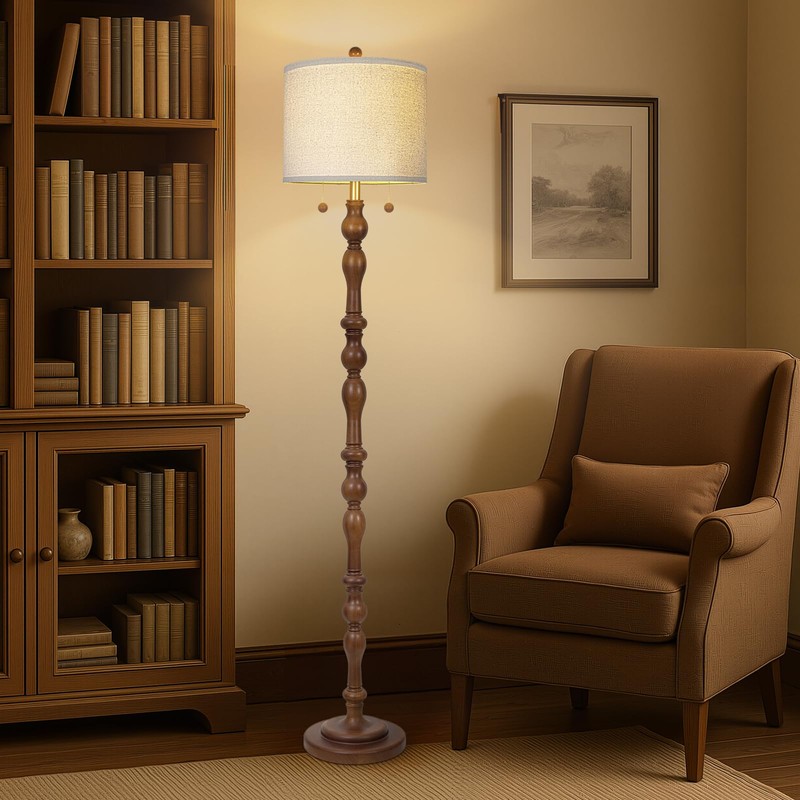 65.5" Natural Real Wood Floor Lamp with S Cluster Pull