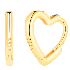 Yumilok Womens Girls 925 Sterling Silver Creative Heart Hoops Earrings Diameter 1.5cm Elegant Simple Gold Creole Earring