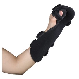 OTC Soft Resting Hand Splint, Night Immobilizer for Wrist, Fingers and Thumb, Stroke Hand, Black, Left Hand, Small-Medium