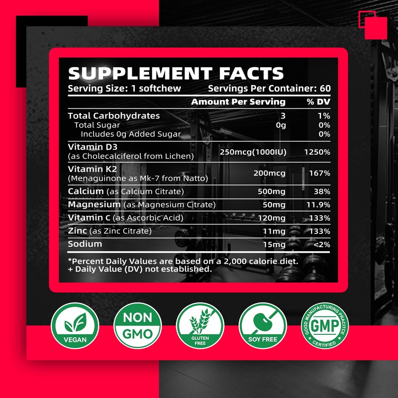 Nutravita Sugar-Free Vitamin D3 K2 Chews with Calcium + K2