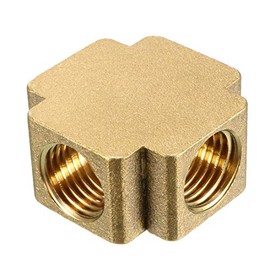 sourcing map Brass Cross Pipe Fitting 1/4 PT Female Thread 4 Way Connector