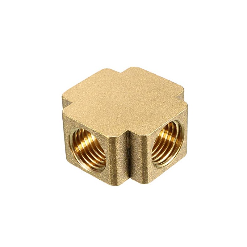 sourcing map Brass Cross Pipe Fitting 1/4 PT Female Thread