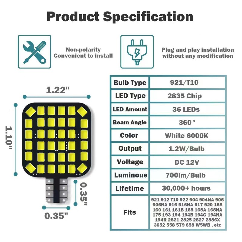 20PCS T10 921 922 912 194 RV Interior LED Light