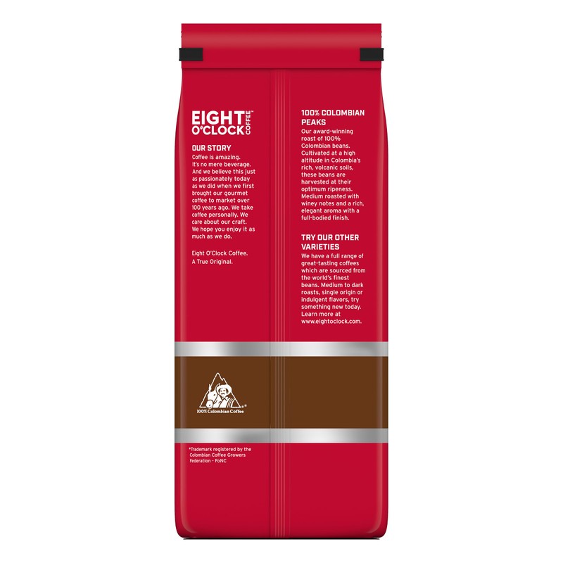 Eight O'Clock Coffee 100% Colombian Peaks Whole Bean Coffee, Medium