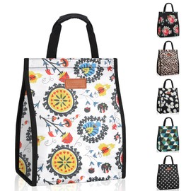 Lunch Bags for Women Insulated Reusable Lunch Tote with Internal Pocket, Lunch Tote bag for Work (Colorful Flowers)