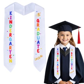 Haakong Kindergarten Graduation Sash Unisex Kindergarten Preschool Graduation Stole Printed Class of 2025 Colorful Grad Stole for Kids (White, 130CM)