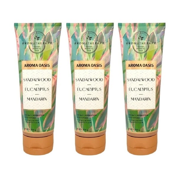 Bath & Body Works Aromatherapy Body Cream with Natural Essential Oils, 8 oz each - 3 Pack (Sandalwood Eucalyptus Mandarin)