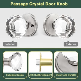 Lepushom 3 Pack Crystal Door Knobs Interior, Elegant Satin Nickel Closet Door Knob, Keyless Glass Door Knobs for Hallways and Laundry Rooms