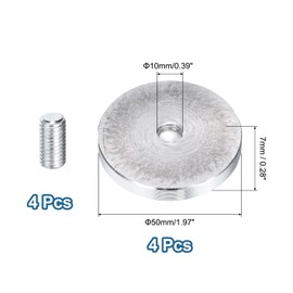 uxcell 4Pcs Round Shape Aluminum Disc, M10 Thread 50mm Diameter Aluminum Circle Disc Glass Top Adapter for Glass Table Furniture Coffee Tables, Silver