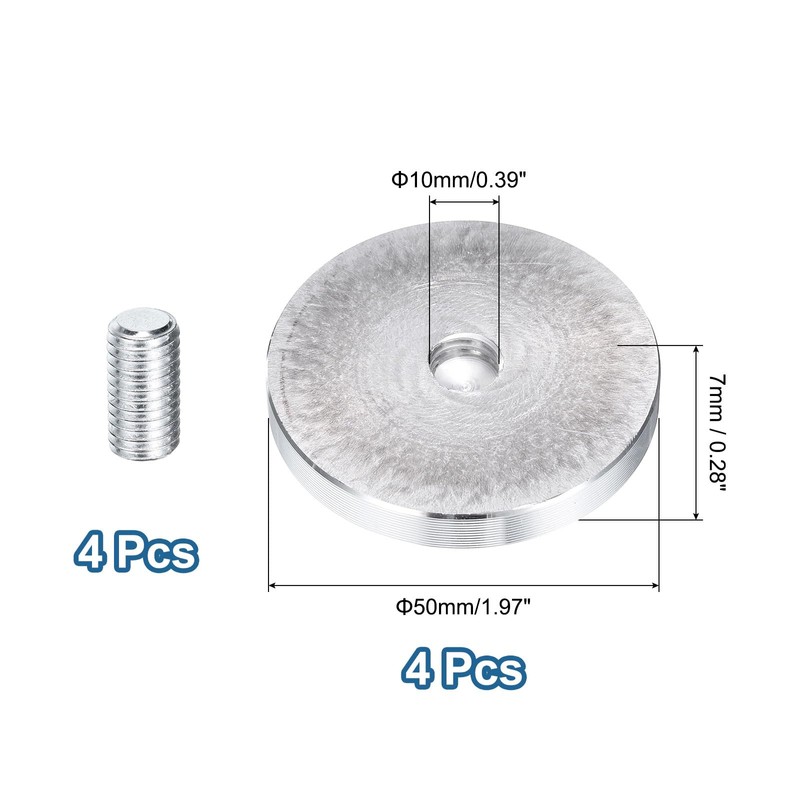 uxcell 4Pcs Round Shape Aluminum Disc, M10 Thread 50mm Diameter