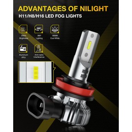 Nilight EF1LED Fog Light Bulbs, LED Fog Light DRL Bulbs Conversion Kit for Cars Trucks (H11/H8/H9)