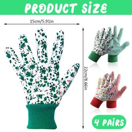 4 Pairs of Garden Gloves, Flower Gardening Gloves, Gardening Gloves, Children and Women, Non-Slip Protective Gloves with PVC Dots, Suitable for Planting and Gardening, Cutting or Housework