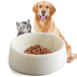 SAMAH Marble Dog Bowl, Non-Slip Dog Food Water Bowl, Small Weighted Stone Dish, Natural Marble Heavy Duty Pet Bowl for Cats and Small Dogs, Gifts for Pet, Holds 4 Cups(5 lbs)