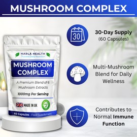 Mushroom Complex – High Strength 6 Mushroom Blend with Lion’s Mane, Reishi, Cordyceps, Chaga, Shiitake & Maitake – Brain, Focus, Immune & Energy Support – 60 Vegan Capsules