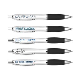 DV DESIGN 5 x Shark Black Pens - Sea Creature Funny Pun Animal Cartoon Stationary School Equipment Teacher Friend Girls Boys Birthday Set #81308