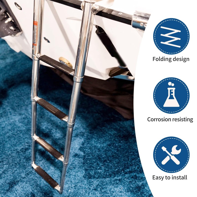 Marinebaby Heavy Duty Boat Telescopic 4 Step Ladder,Stainless Steel Swim