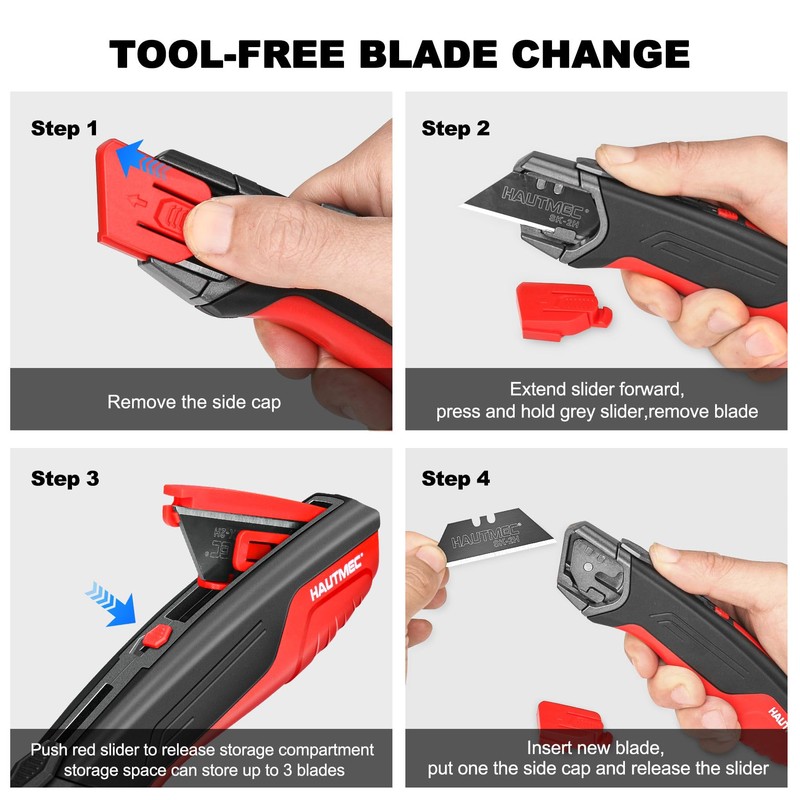 HAUTMEC Heavy Duty Self-Retracting Utility Knife, Safety Box Cutter with